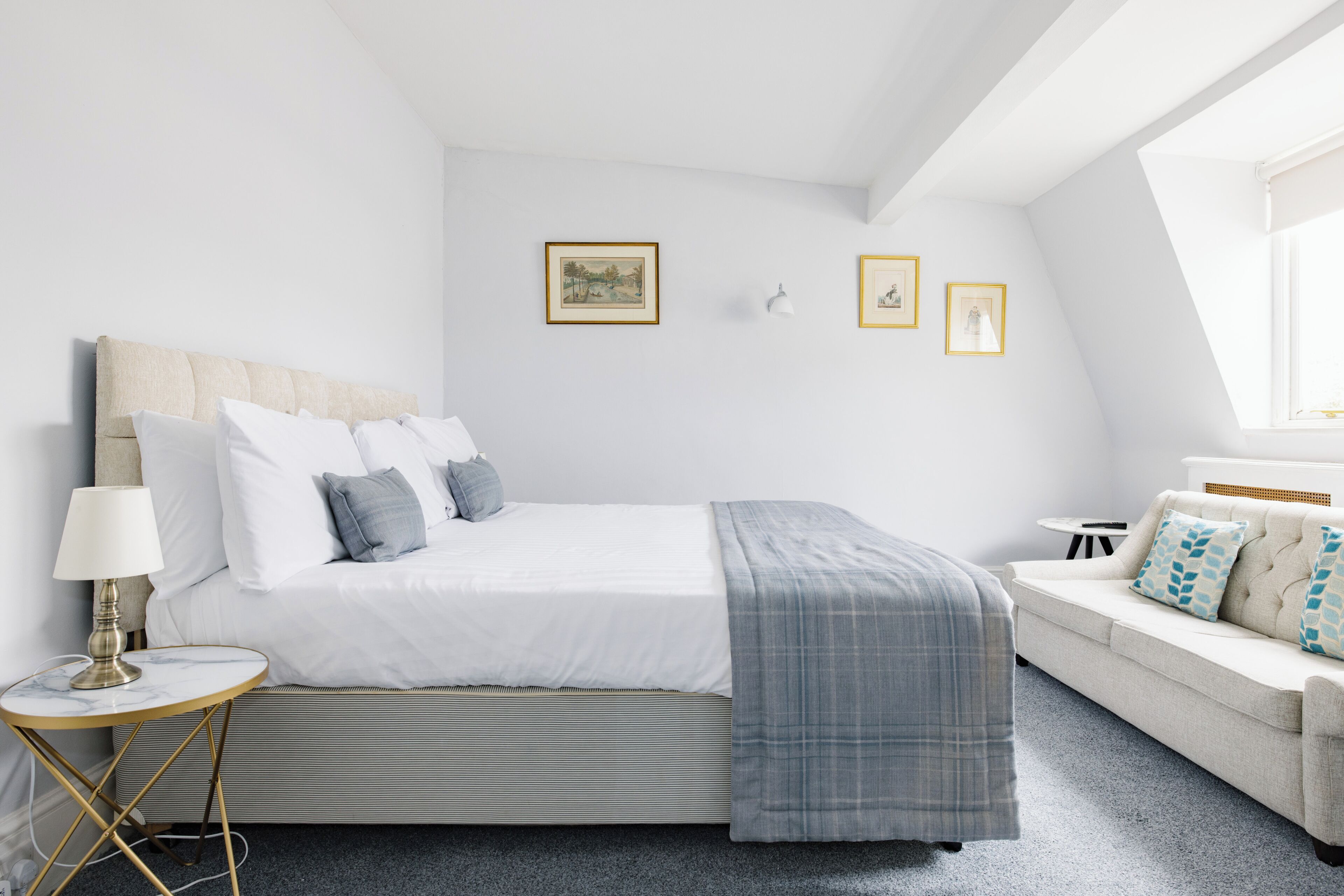 Hypo-allergenic bedding, desk, laptop workspace, iron/ironing board