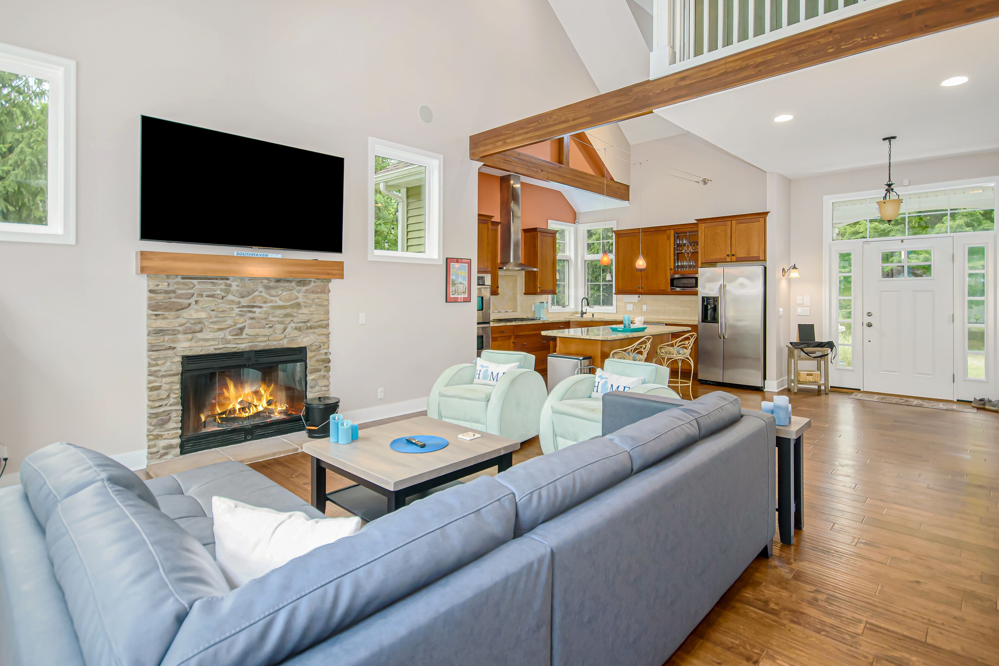 Luxe home with beautiful yard, apple trees, & firepit - walk to a private beach