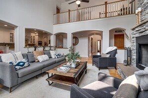Smart TV, fireplace, table tennis, books