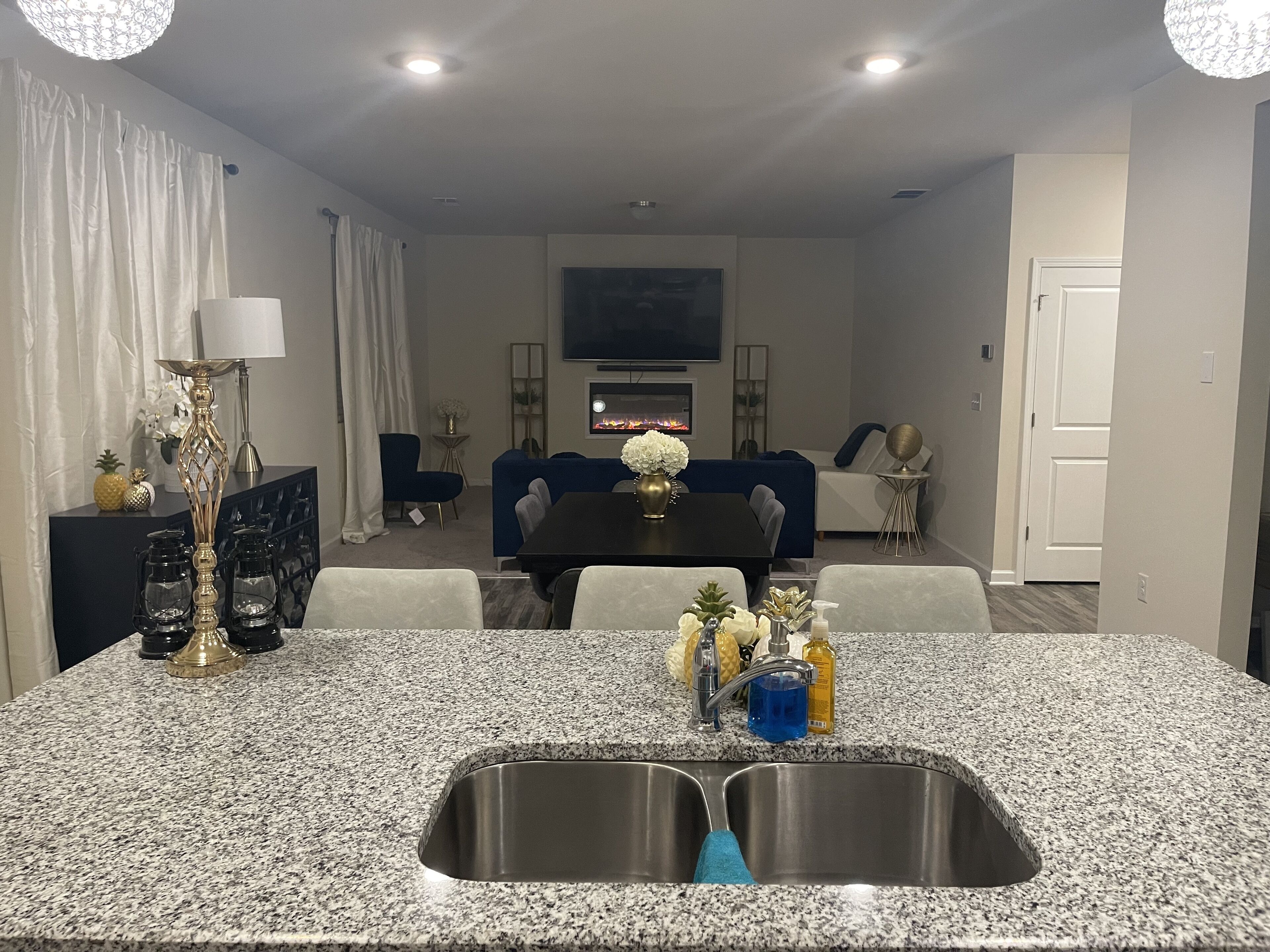 Serine family-sized home with outdoor fire pit.