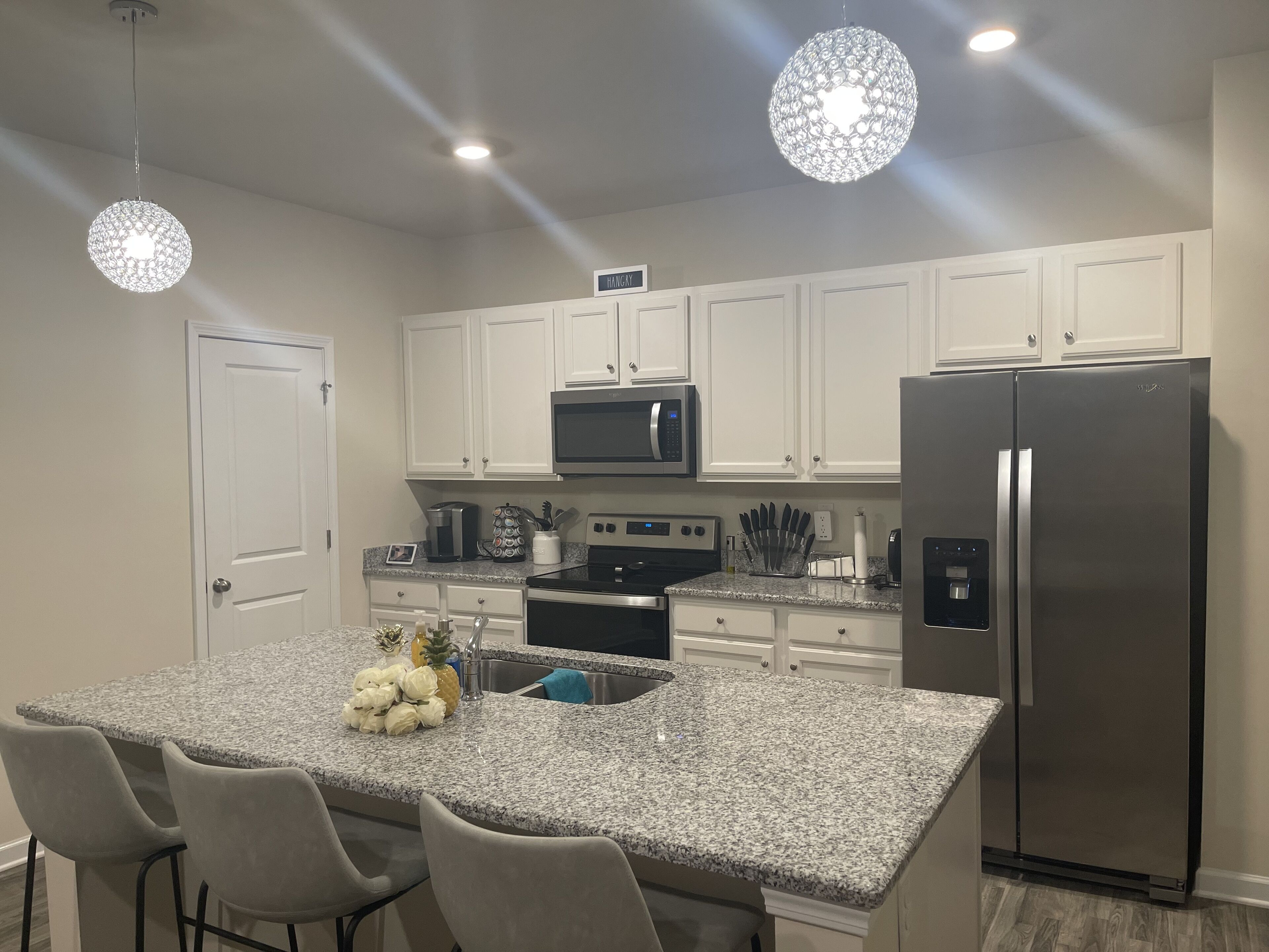 Serine family-sized home with outdoor fire pit.