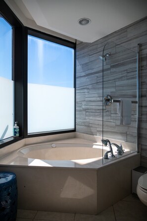 Een douche, een bubbelbad, een haardroger, handdoeken