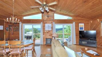 Smart TV, fireplace, video games, DVD player