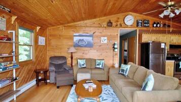 Smart TV, fireplace, video games, DVD player