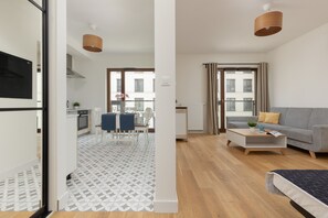 Apartment, 1 Bedroom, Kitchen | Private kitchen | Microwave, dishwasher, electric kettle, highchair - Apartment Sierakowskiego by Renters (Warsaw)