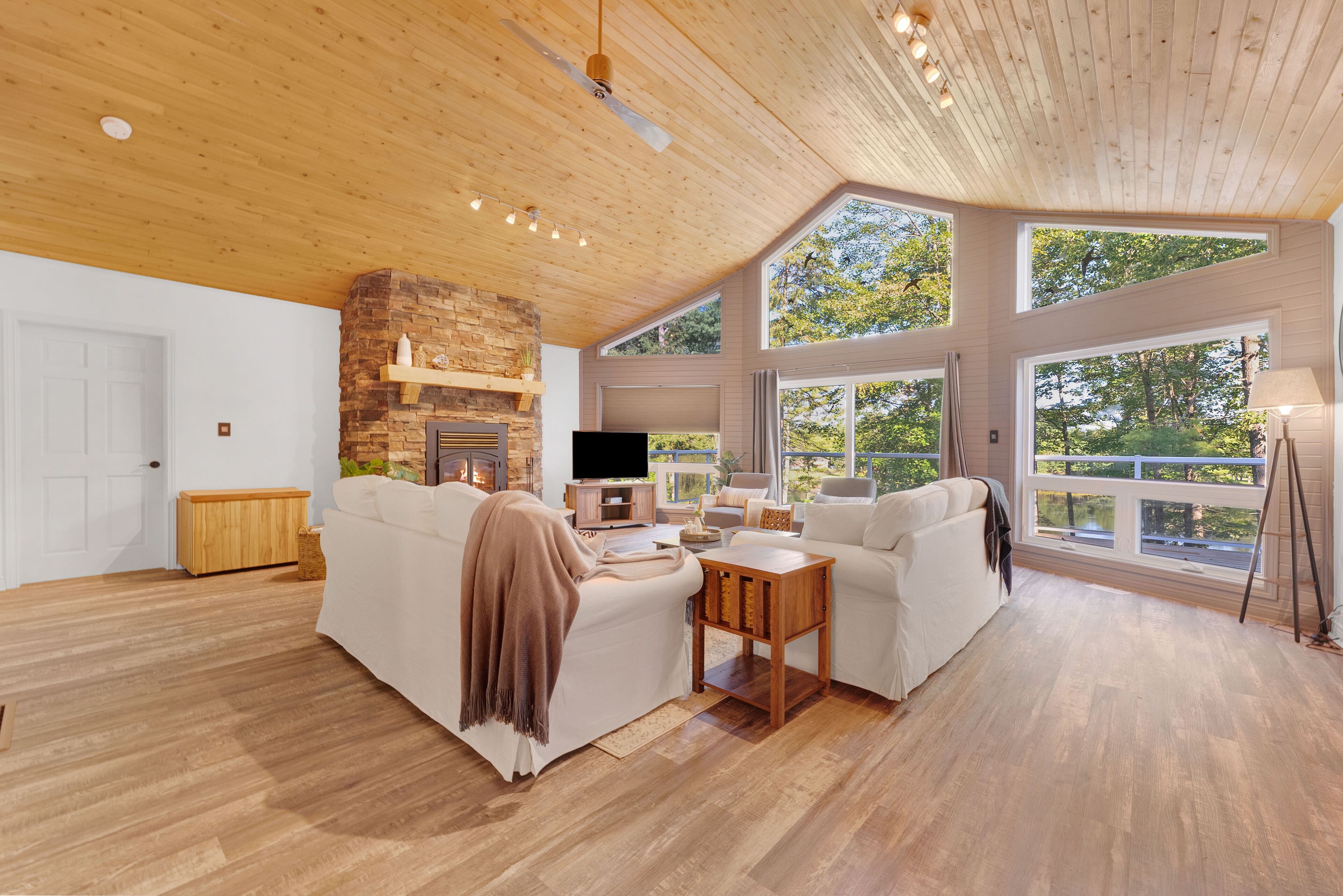 Smart TV, fireplace, DVD player, foosball