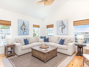 House, Multiple Beds, Balcony, Partial Sea View | Living area | 40-inch TV with digital channels - Shore Beats Work by Tybee Vacation Rentals (Tybee Island)