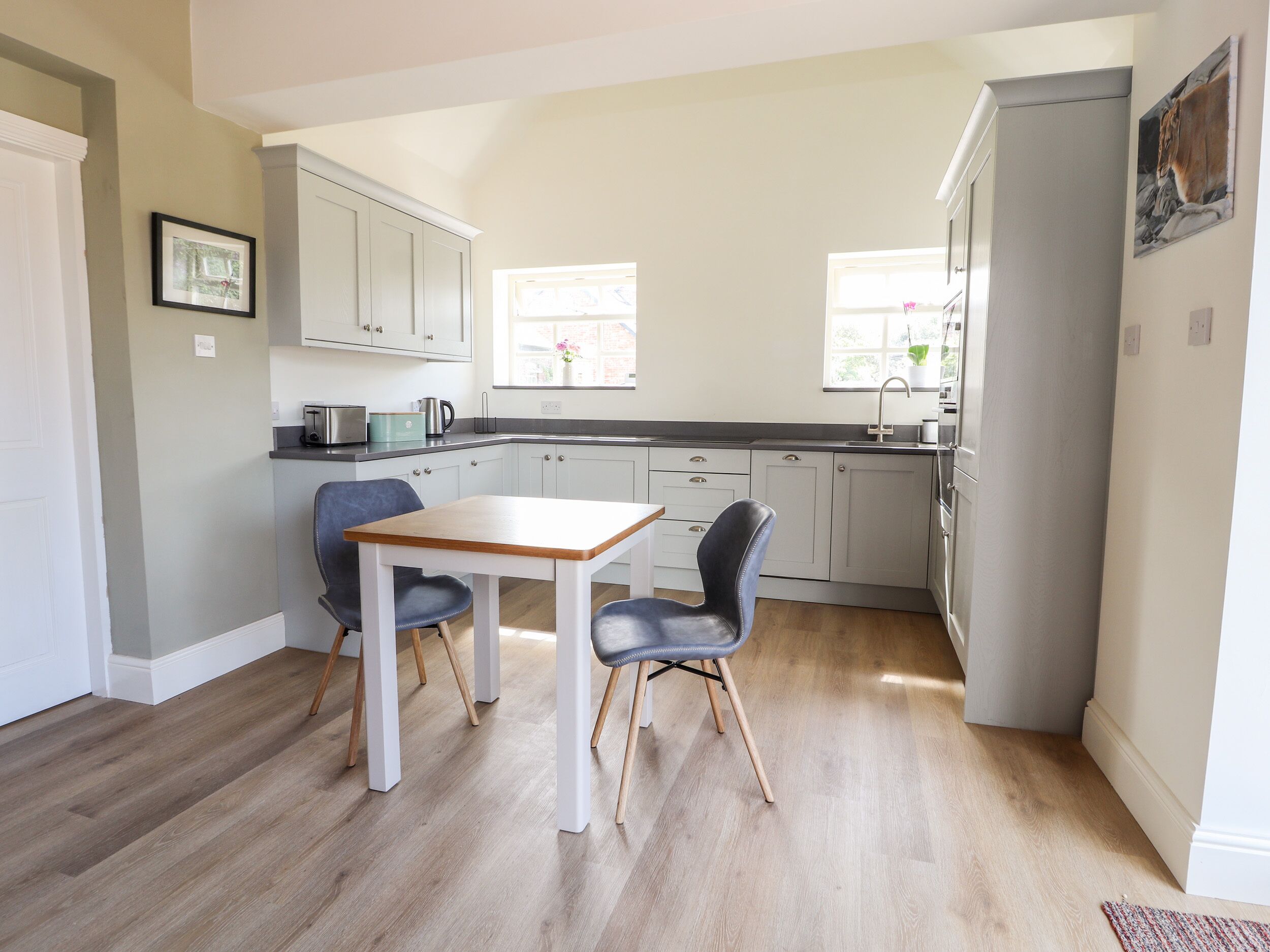 Fridge, dishwasher, electric kettle, toaster