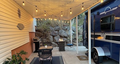 Charming Winnie Drop Trailer with Cozy Private Patio Escape
