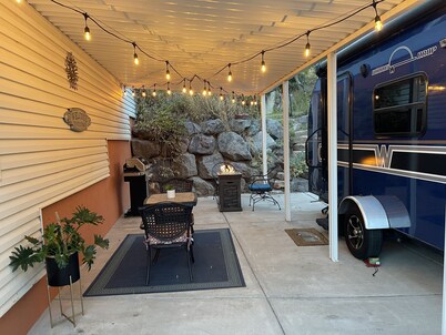 Charming Winnie Drop Trailer with Cozy Private Patio Escape