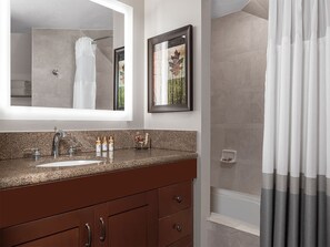 Combined shower/tub, hair dryer, towels, soap - MARRIOTT  summer and spring fun (South Lake Tahoe)
