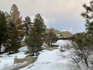 Looking up at the house from the driveway