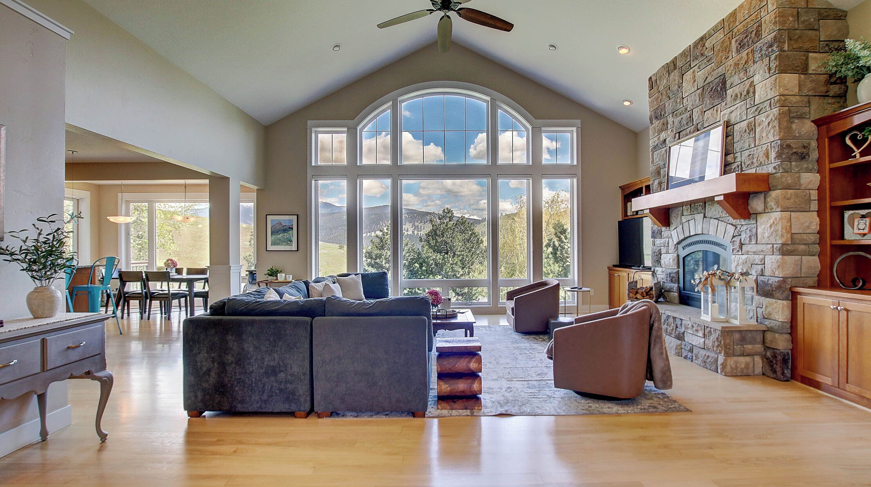 Smart TV, fireplace, DVD player, books