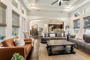 Smart TV, fireplace, video games, table football