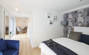 1 bedroom, desk, iron/ironing board, travel cot