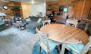 TV, fireplace, DVD player, table football