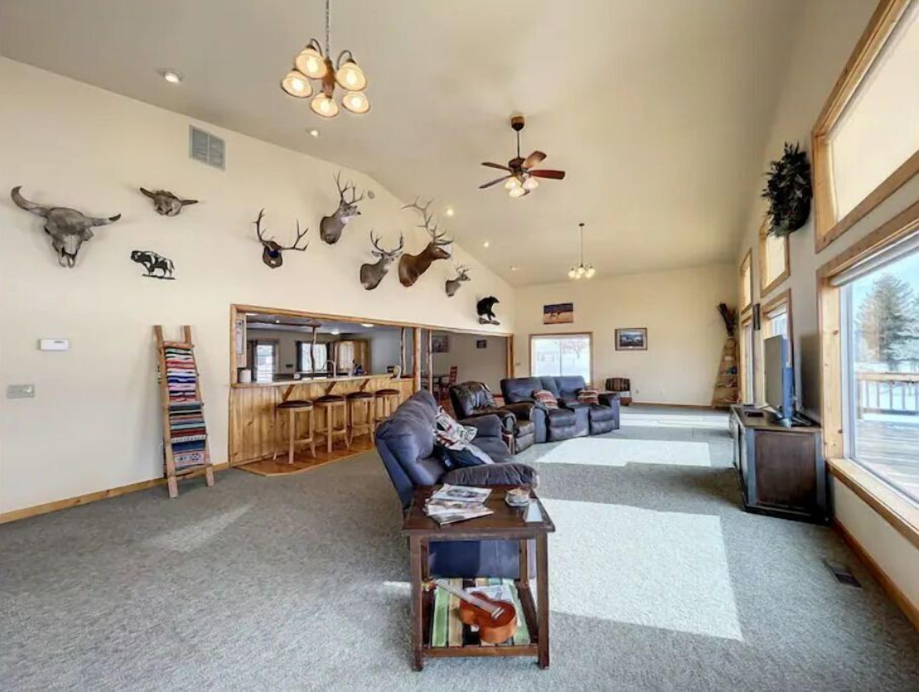 Älytelevisio, takka, DVD-soitin, kirjoja