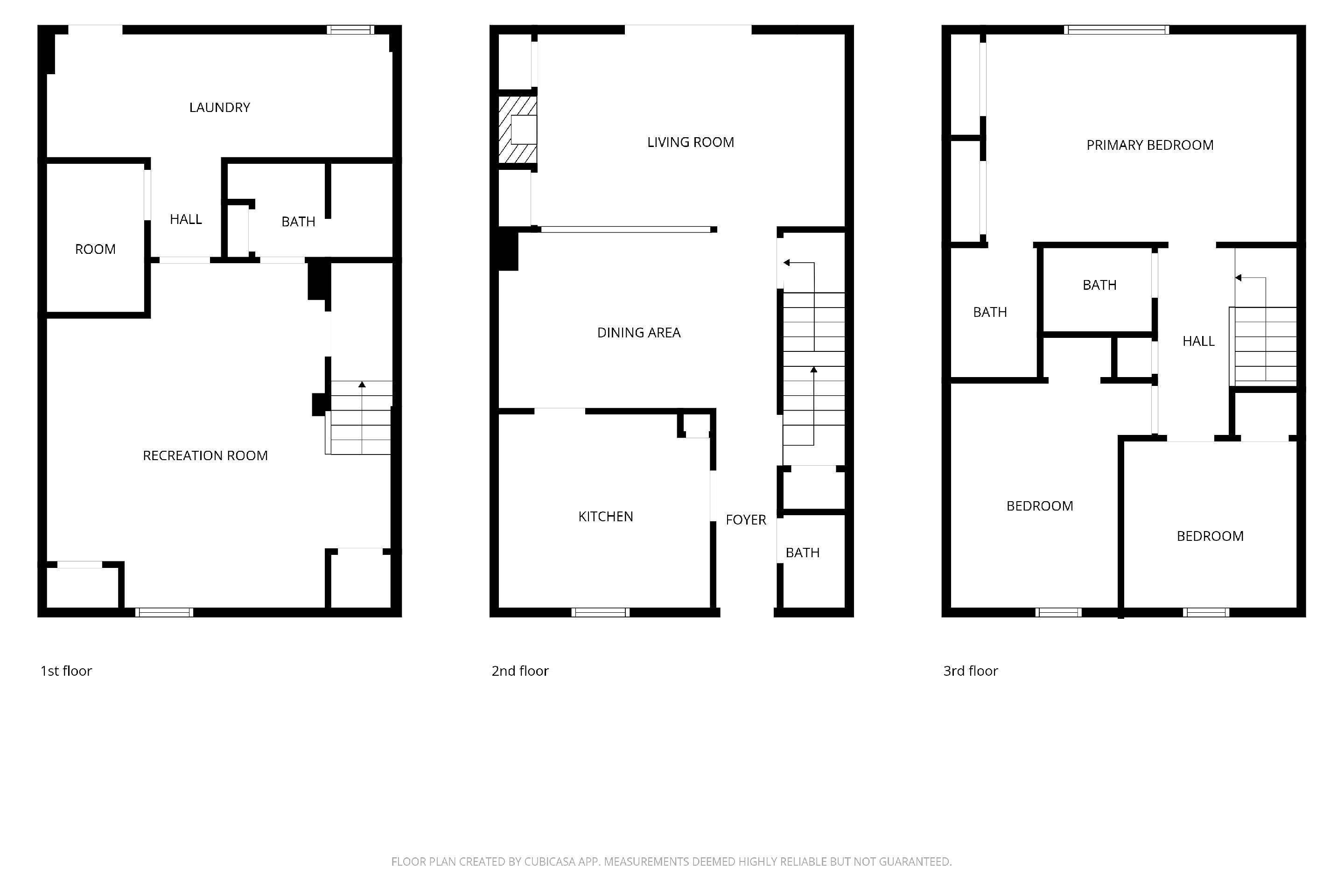 A floor plan with a living room, dining area, kitchen, bathroom, and bedrooms.
