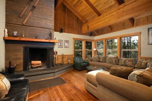 TV, fireplace, DVD player, foosball