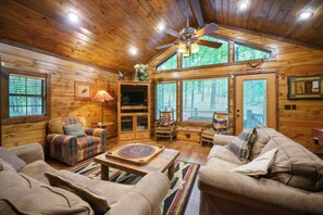 Smart TV, fireplace, foosball