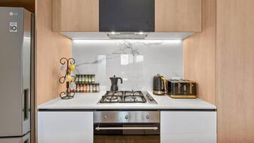 Fridge, microwave, oven, dishwasher