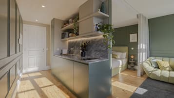 Premium Apartment | Private kitchen | Mini-fridge, microwave, stovetop, espresso maker