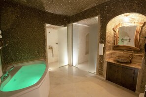 Honeymoon Triple Room | Bathroom | Separate bathtub and shower, jetted bath, rainfall showerhead