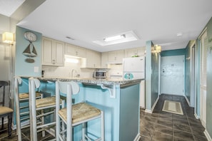 Fridge, microwave, oven, stovetop - Ocean View 3BR Suite: Beachside Escape (Myrtle Beach)