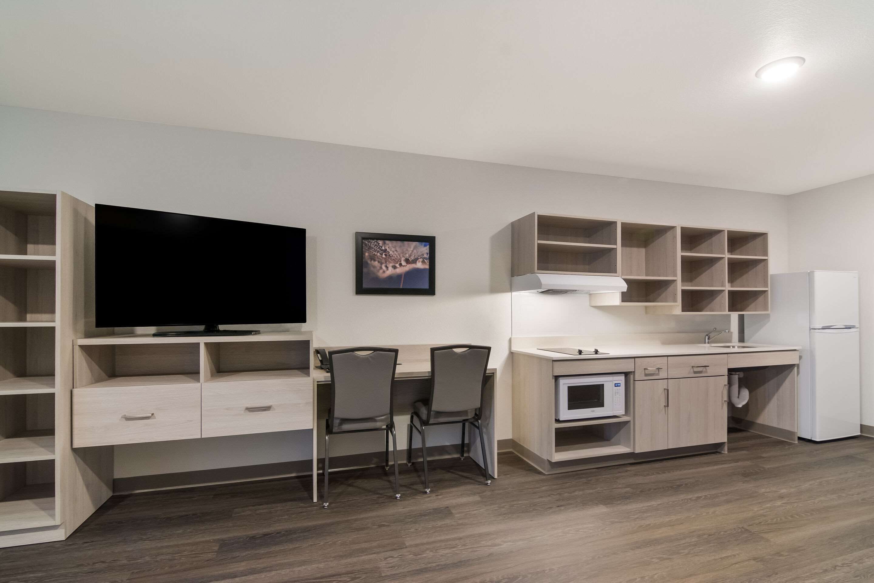 Individually furnished, desk, laptop workspace, blackout curtains