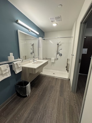 Zimmer, 1 Queen-Bett, Nichtraucher (Roll-In Shower) | Badezimmer | Kostenlose Toilettenartikel, Haartrockner, Handtücher, Seife
