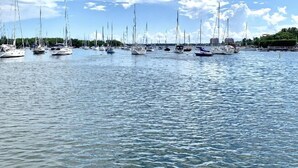 Un puerto deportivo con varios veleros amarrados.