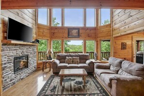 Smart TV, fireplace, video games, foosball