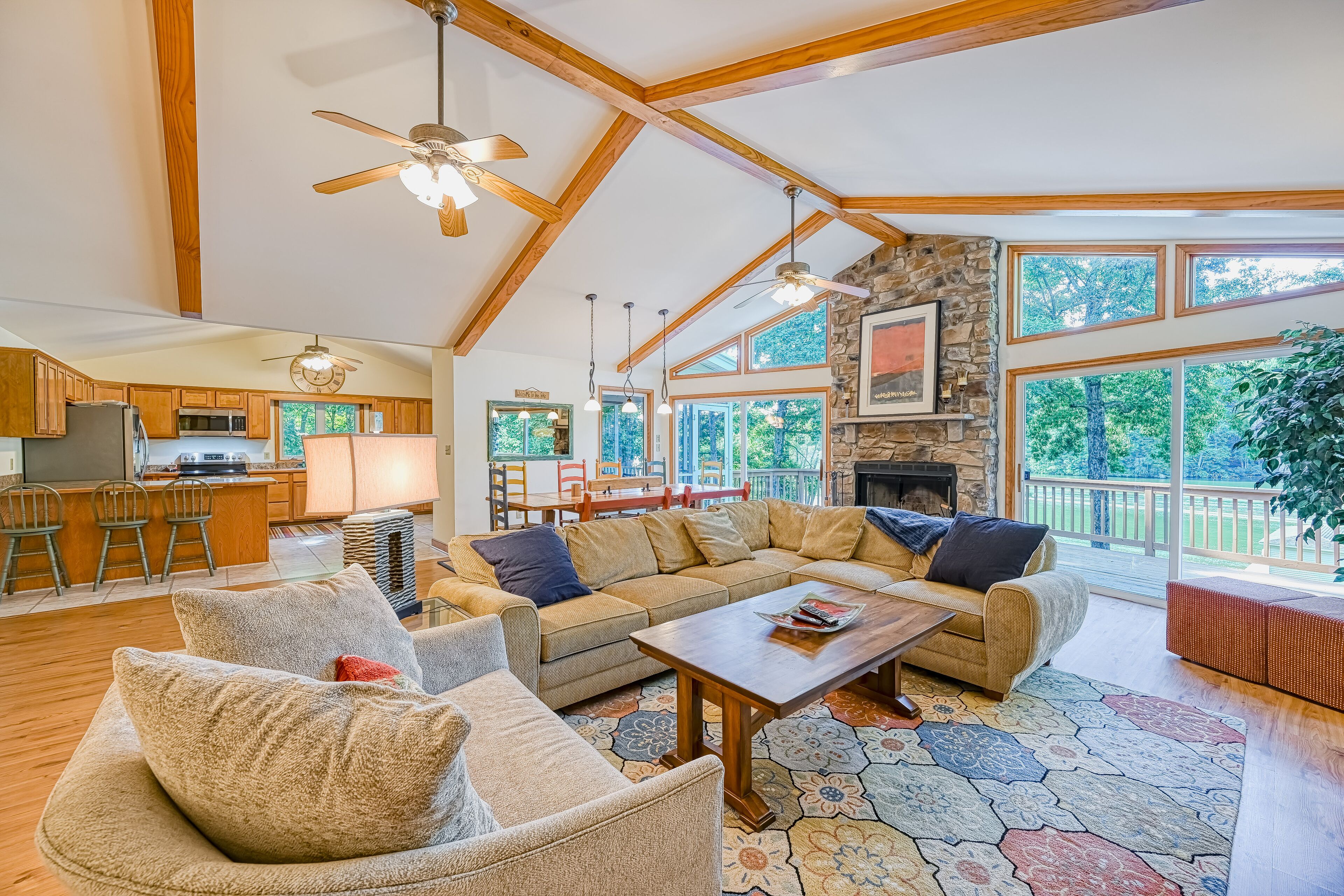 Beautiful lakefront home with large deck, firepit, dock