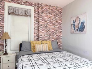 1 bedroom, desk, iron/ironing board, travel cot