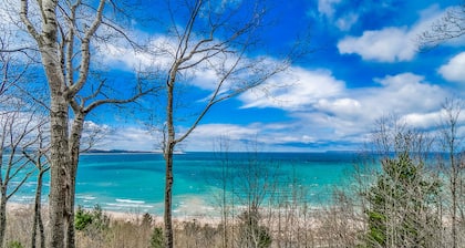 Comfy Glen Arbor condo with stunning Lake Michigan views, deck, & fireplace