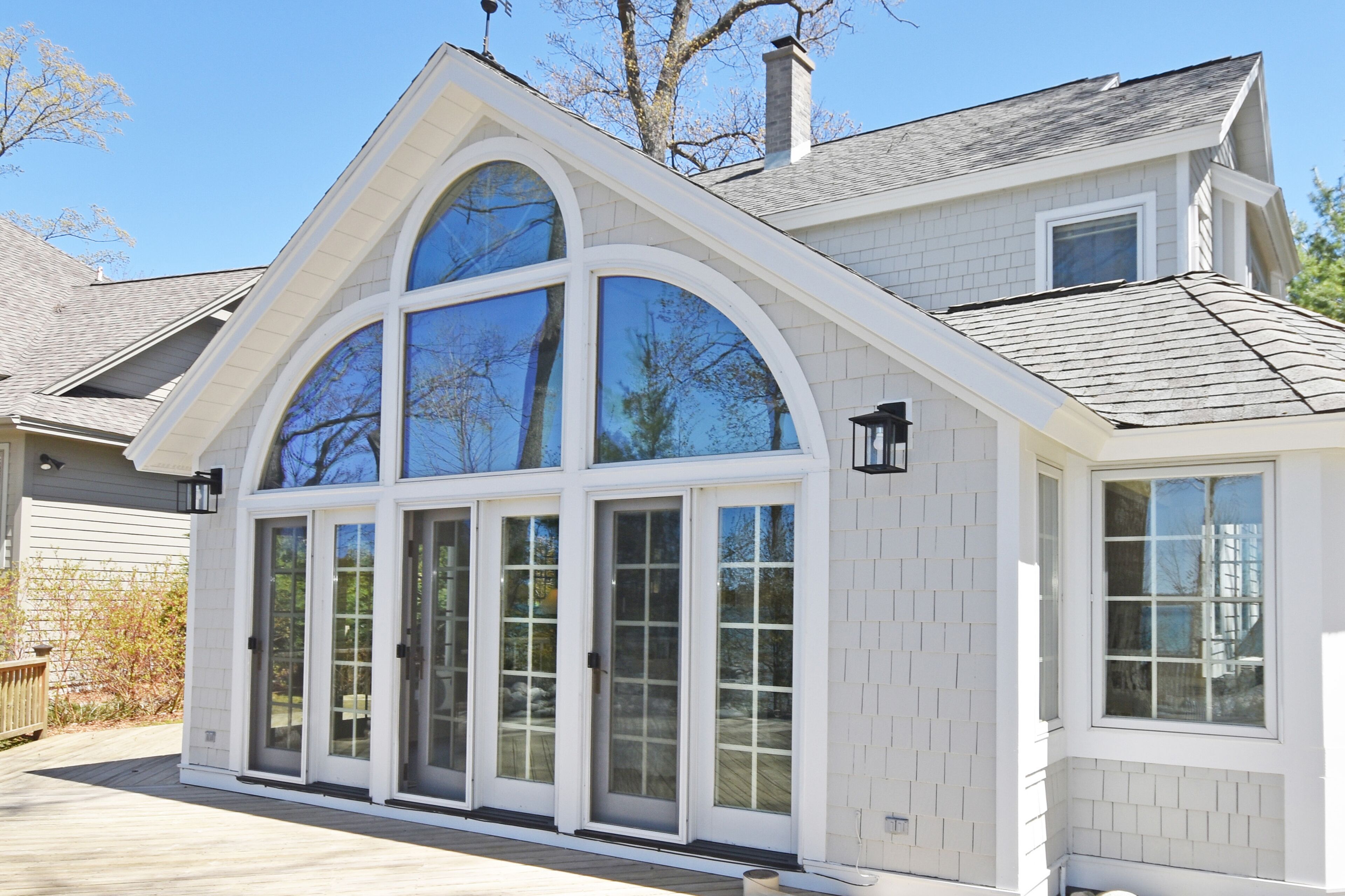 2-story lakefront home with Glen Lake views, deck, grill, fireplace, dock, W/D