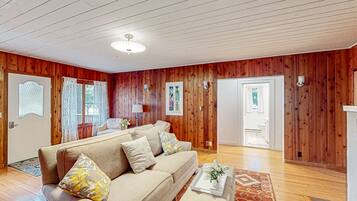 TV, fireplace, DVD player, foosball