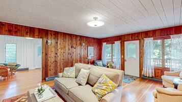 TV, fireplace, DVD player, foosball