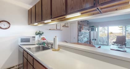 Riverfront condo with beach access to lake, fireplace, washer/dryer & cable