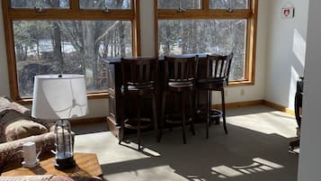 Smart TV, fireplace, table tennis, books