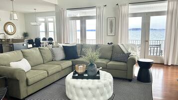 Smart TV, fireplace, DVD player, foosball