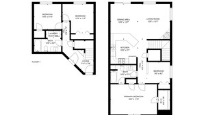 Två planritningar för ett hus med en total boyta på 1099 kvadratfot på första våningen och 1099 kvadratfot på andra våningen.