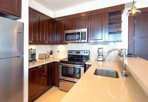 Fridge, microwave, oven, dishwasher