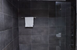 Shower, bidet, towels, soap