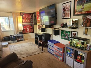 Televisión, videojuegos, reproductor de DVD y estéreo