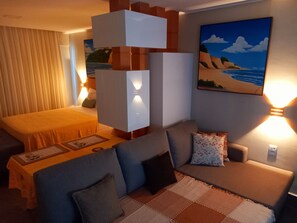Apartamento luxo, 1 cama de casal, vista para o oceano | 1 quarto, roupas de cama antialérgicas, frigobar, cofres nos quartos