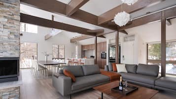 Family Chalet | Living area | 70-inch Smart TV with digital channels, TV, fireplace