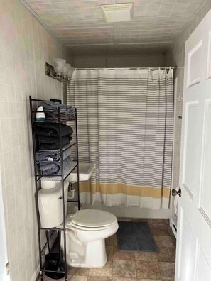 Combined shower/bathtub, hair dryer, towels - The Dakota - Apartment near hospital/hunting (Cooperstown)