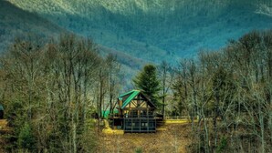 A cabin in a forested valley with a view of the surrounding mountains. - Nearby hikes + a hot tub! - Appalachian Sunrise (Blue Ridge)