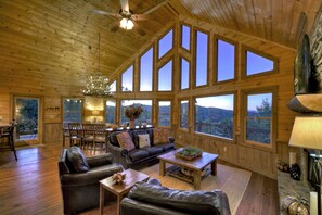 TV, fireplace - View-Topia - Stunning Views, Hot tub, Air Hockey & Firepit! (Blue Ridge)